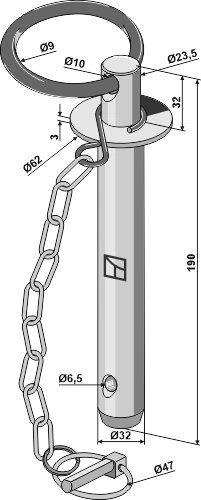Trekkbolt med kjede og orepinne Diameter Ø32mm, lengde 176mm