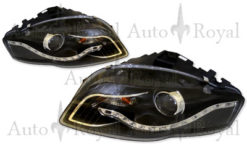 A4 B7 Klarglass frontlykter med sort reflektor og LED