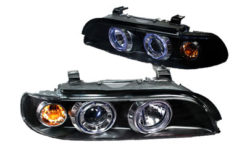 E39 Frontlykter med angel eyes og sort reflektor