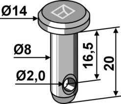 Splittbolt Ø8x20 hull 2,0 hode 14