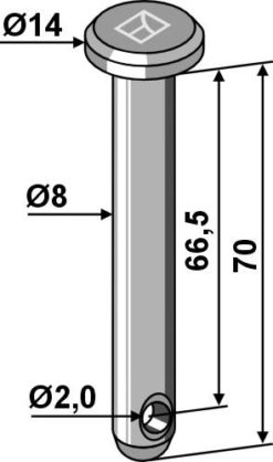 Splittbolt Ø8x70 hull 2,0 hode 14