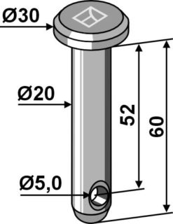 Splittbolt Ø20x60 hull 5,0 hode 30