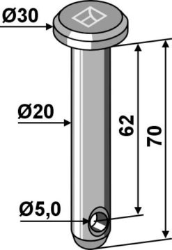 Splittbolt Ø20x70 hull 5,0 hode 30