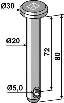 Splittbolt Ø20x80 hull 5,0 hode 30