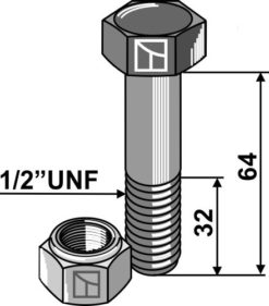 Bolt 1/2''UNFx64 8.8 m/mutter