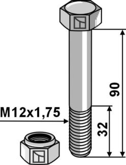 Bolt M12x1,75x90 8.8 m/mutter