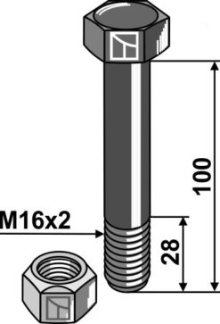 Bolt M16x2x100 10.9 m/mutter
