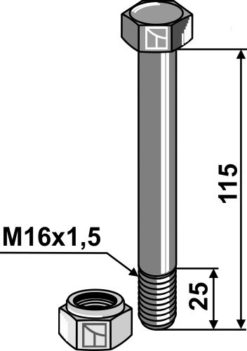 Bolt M16x1,5x115 8.8 m/mutter