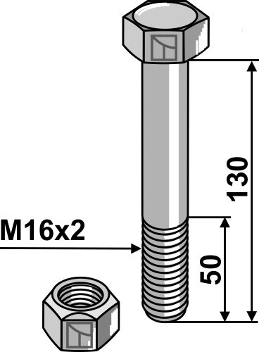 Bolt M16x2x130 10.9 | Industriehof Bolt M16x2x130 10.9