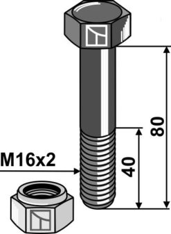 Bolt M16x2x80 10.9 m/mutter
