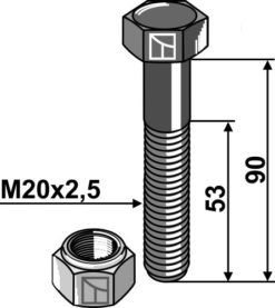 Bolt M20x2,5x90 10.9 m/mutter