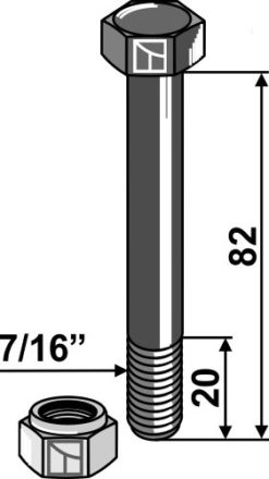 Boltskrue med selv-låsemutter 7/16''UNF, 82mm, 10.9 kvalitet