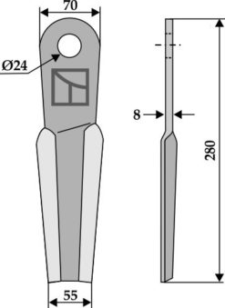 Slagjern 280x70 mm høyre hull 24