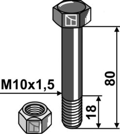 Bolt M10x1,5x80 10.9 m/mutter