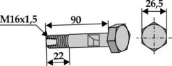 Bolt M16x1,5x90 10.9 Bolt til McConnel og Seppi