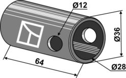 Kat. III-II Reduksjonsbøssing Ø36 L 64 mm