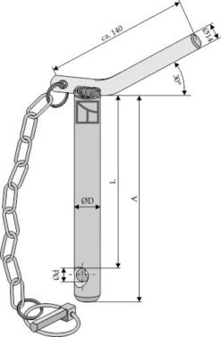 Kat. II Trekkbolt Ø28 m/kjede L 102 mm