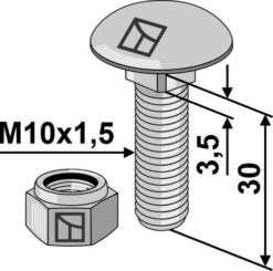 Låseskrue M10x1,5x30 8.8 m/mutter