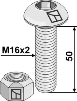 Låseskrue M16x2x50 10.9 m/mutter