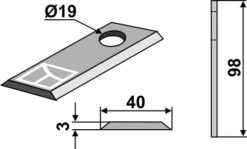 Slåmaskinkniv 98x40 hull 19, tykk. 3