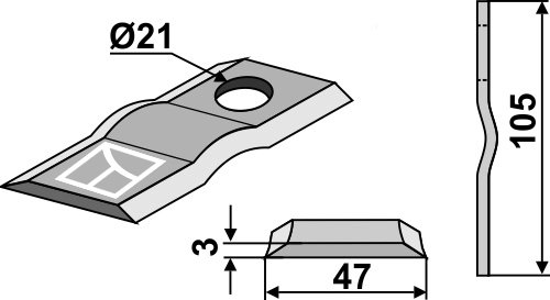Slåmaskinkniv 105x47 hull 21, tykk. 3 | Industriehof Slåmaskinkniv 105x47 hull 21, tykk. 3