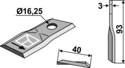 Slåmaskinkniv 93x40 hull 16,25, tykk. 3