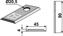 Roterende kniv til JF Lengde 90mm, bredde 45mm