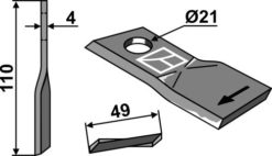 Slåmaskinkniv 110x49 hull 21, tykk. 4