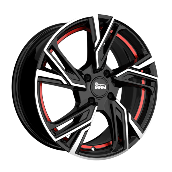 Aluminiumsfelger RS5 RS5 fra MAM WHEELS i farge BLACK FRONT POLISH RED INSIDE