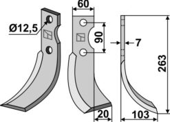 Freserkniv 263x60 mm høyre hull 12,5, avst. 90