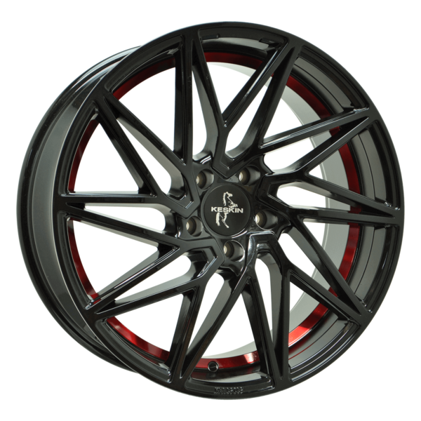 Aluminiumsfelger KT20 FUTURE fra KESKIN WHEELS i farge BLACK PAINTED RED INSIDE