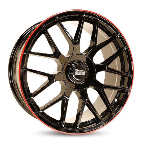 Aluminiumsfelger GT1 GT1 fra MAM WHEELS i farge BLACK PAINTED LIP RED