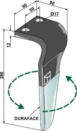 Rotorharvtind 280 mm venstre Duraface Til Maschio DC-DS-DL