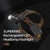 SuperFire LED hodelykt med USB lading 2000 lumen og kun 225 gram | Superfire