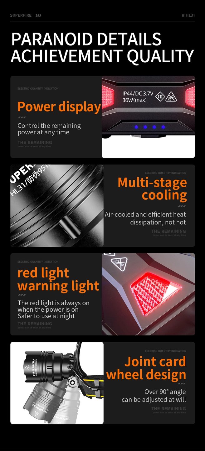 Superfire LED hodelykt med USB lading 2300 lumen | 36 watt | 240 gram | Superfire Superfire LED hodelykt med USB lading 2300 lumen | 36 watt | 240 gram - Bilde 8
