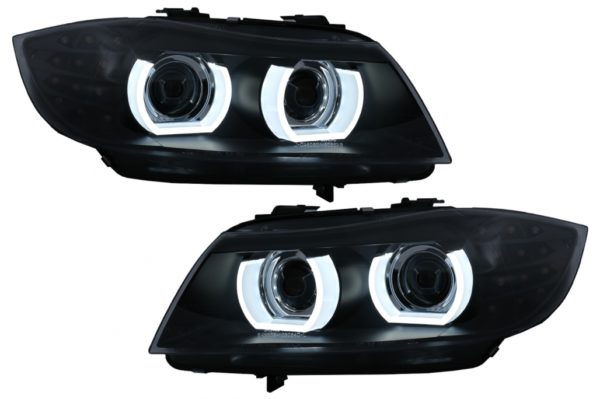 3D Angel Eyes LED DRL Xenon-frontlykter egnet for BMW 3-serie E90 E91 LCI (2008-2011) Svart