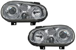 Angel Eyes Frontlykter Dual Halo Felger egnet for VW Golf IV 4 Cabriolet Hatchback Variant (09.1997-09.2003) Chrome LHD eller RHD