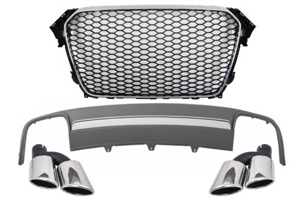 Montering sentralgitter med bakre støtfanger valance luftdiffuser og lyddemperspisser egnet for AUDI A4 B8 Facelift (2012-2015) Limousine/Avant RS Design