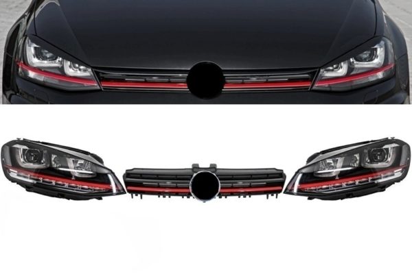 Monteringslykter 3D LED FLOWING Dynamisk sekvensielt blinklys DRL med gitter egnet for VW Golf 7 VII (2012-2017) RED R20 GTI Look