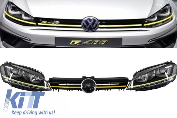 Monteringslykter 3D LED FLOWING Dynamisk sekvensielt blinklys DRL med gitter egnet for VW Golf 7 VII (2012-2017) Yellow R400 Look |