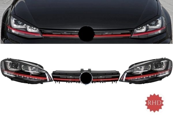 Monteringslykter 3D LED FLOWING Dynamisk sekvensielt blinklys RHD med gitter egnet for VW Golf 7 VII (2012-2017) RED R20 GTI Look