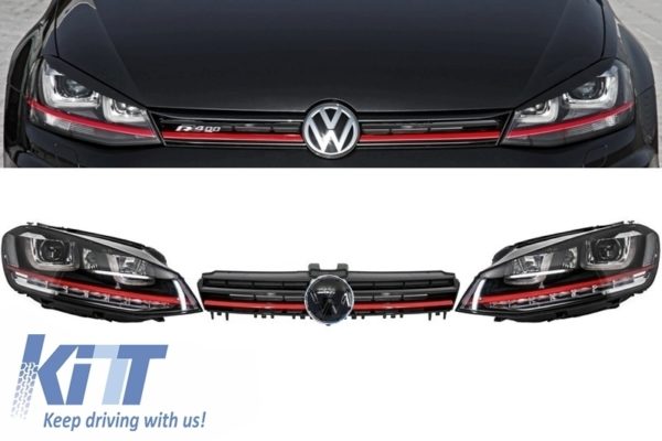 Monteringslykter 3D LED Blinklys DRL med gitter egnet for VW Golf 7 VII (2012-2017) RØD R20 GTI Look