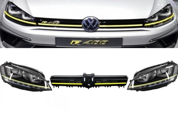 Monteringslykter 3D LED-blinklys DRL med gitter egnet for VW Golf 7 VII (2012-2017) Gul R400 Look |