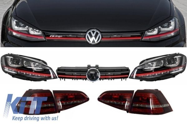 Monteringslykter 3D LED Blinklys DRL, Baklys og Grille egnet for VW Golf 7 VII (2012-2017) RED R20 GTI Look