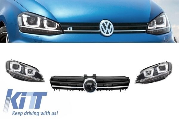 Monteringslykter R-look 3D LED DRL med Grill egnet for VW Golf 7 VII (2012-2017) Sølv R-line Look