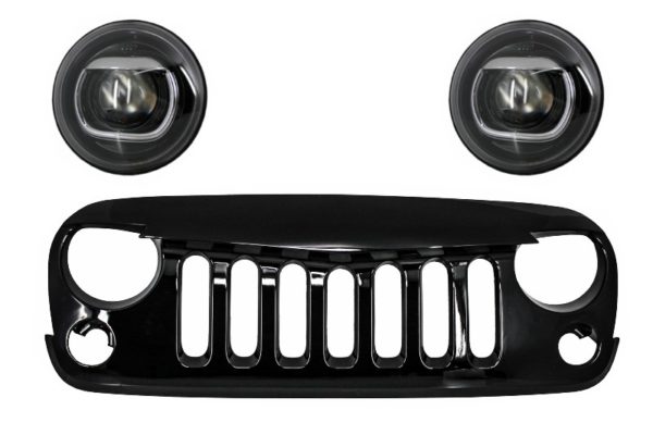 Montering av sentralgitter frontgitter egnet for JEEP Wrangler / Rubicon JK (2007-2017) Angry Bird Design Piano Black med HID Bi-Xenon frontlykter |