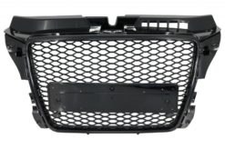 Merkeløs frontgitter egnet for Audi A3 8P Facelift (2007-2012) RS Design Honeycomb Piano Black Grille Med PDC-deksler