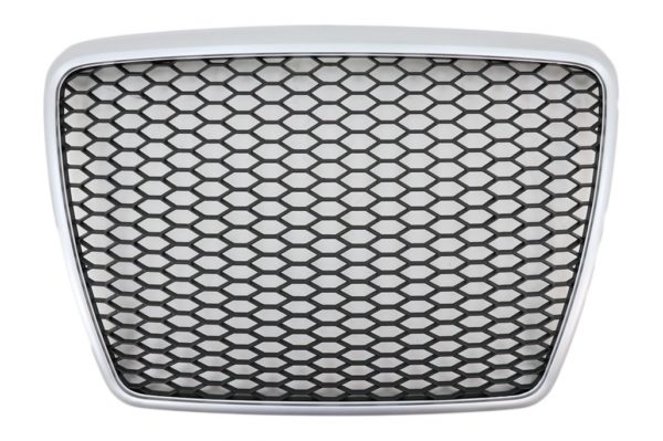 Merkeløs frontgitter egnet for Audi A6 4F C6 (2004-2011) Honeycomb RS Design Silver Border