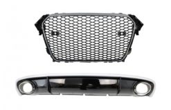 Merkeløst frontgitter med støtfanger og eksosspisser RS4 Design egnet for AUDI A4 B8 Limo Avant Facelift (2012-2015)