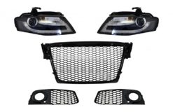 Merkeløst frontgitter med tåkelysdeksler og LED DRL-frontlykter egnet for AUDI A4 B8 8K (2008-2011) RS Design Piano Black